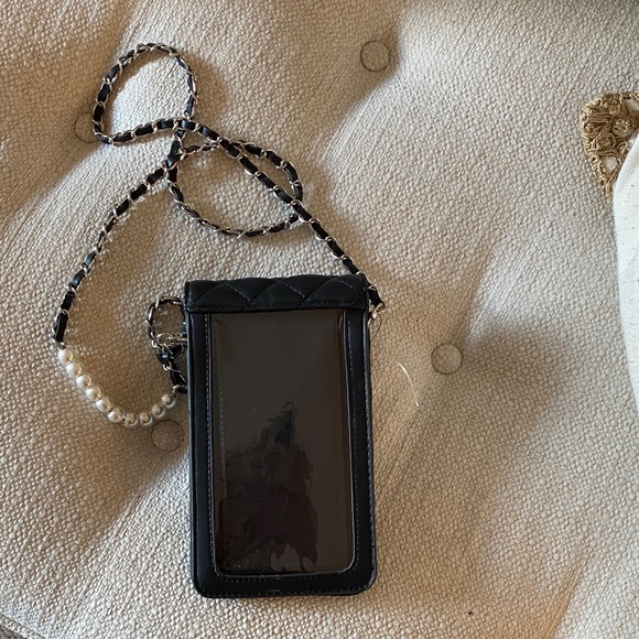 Badgley Mischka Black Quilted Phone Case with Pearl Accents - Picture 3 of 6